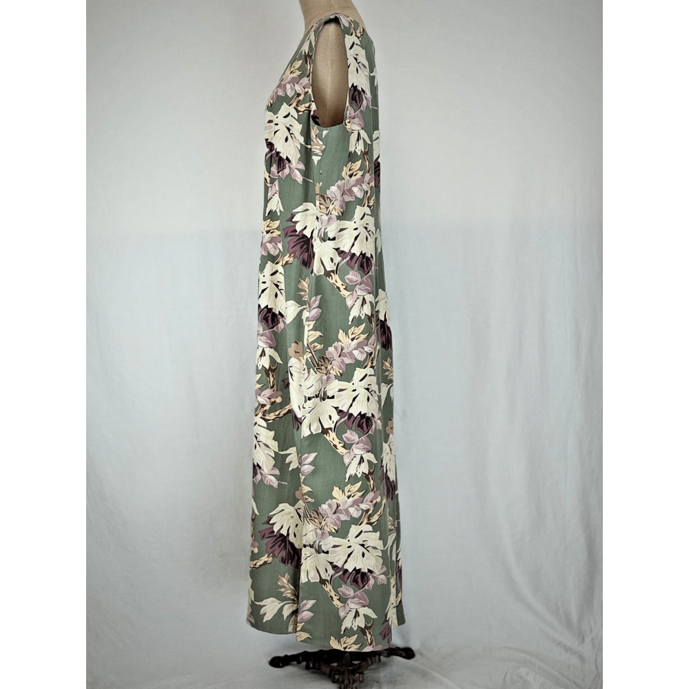Vintage Y2K NEXX Green Floral Silk Sleeveless Sheath Maxi Dress XL #5-0188 - Picture 3 of 9